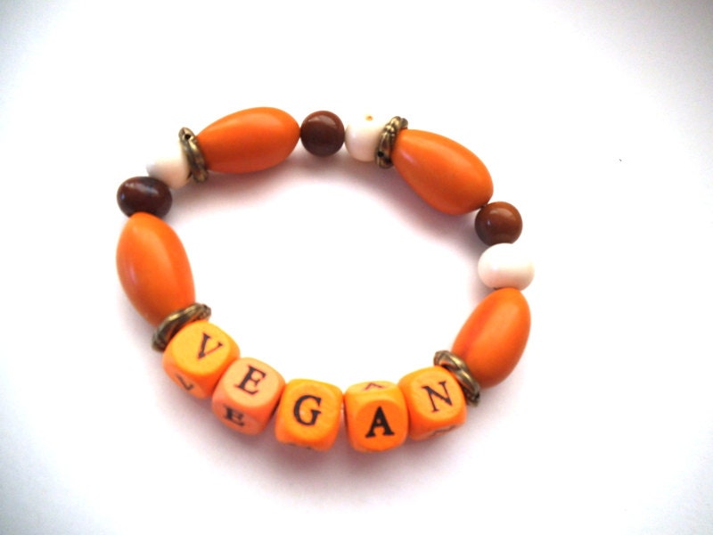 Vegan Stretch Bracelet, Natural & Brown Acai Seed Beads, Orange Tagua Nuts, Eco-Friendly, Statement Jewelry