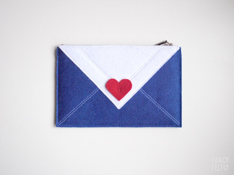 Navy blue felt purse with cute red heart