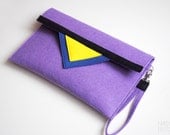 Geometric purple navy blue black yellow felt clutch bag