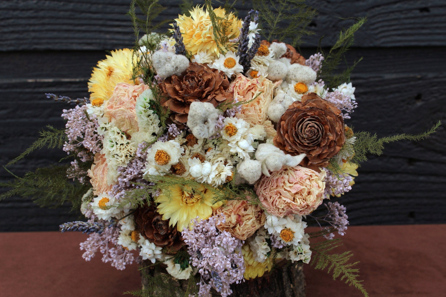 Rustic Dried Flower Wedding Bouquet, Butter Cream, Blush, Gray, and Lavender Bouquet, Rustic Peony Bouquet, Wildflower Bridal Bouquet