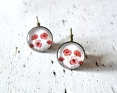 Red  poppy earrings dangle metal - Flower earrings - glass dome cabochon earrings- red flowers earrings - poppy jewelry - poppies red