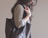 Lili Tote - Hand made black leather tote bag