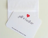 Personalized Flat Card Notes - Set of 12 Couples Name Address Stationery - Simple Heart Newlywed Thank You Notes- Change of Address Cards