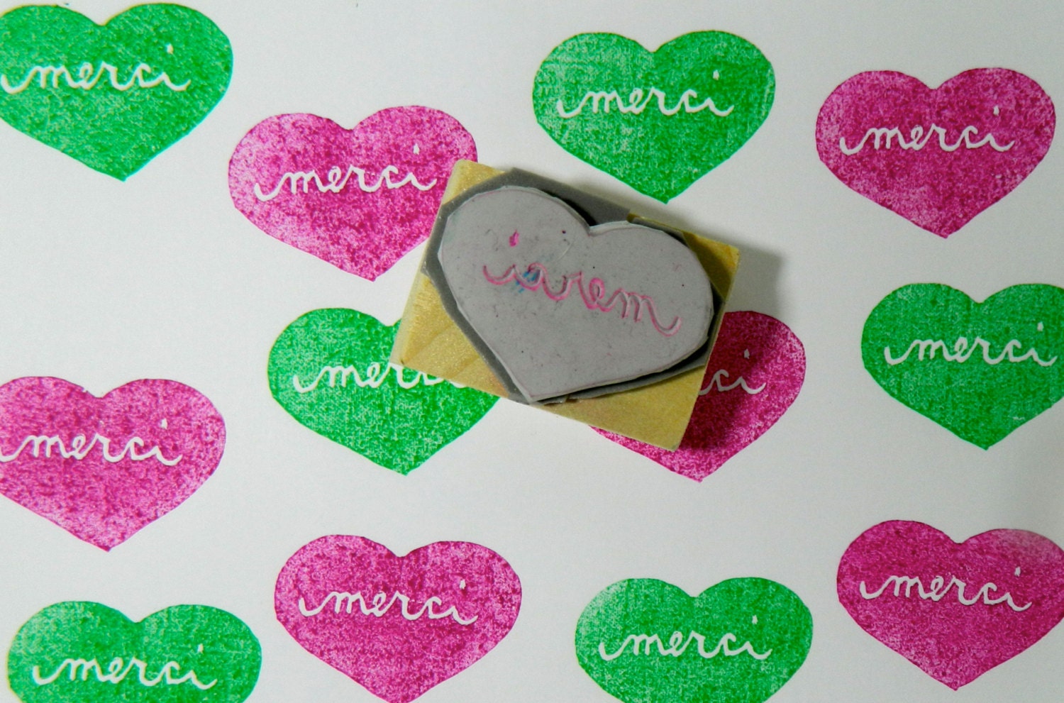 Merci Heart Hand Carved Mailing Stamp