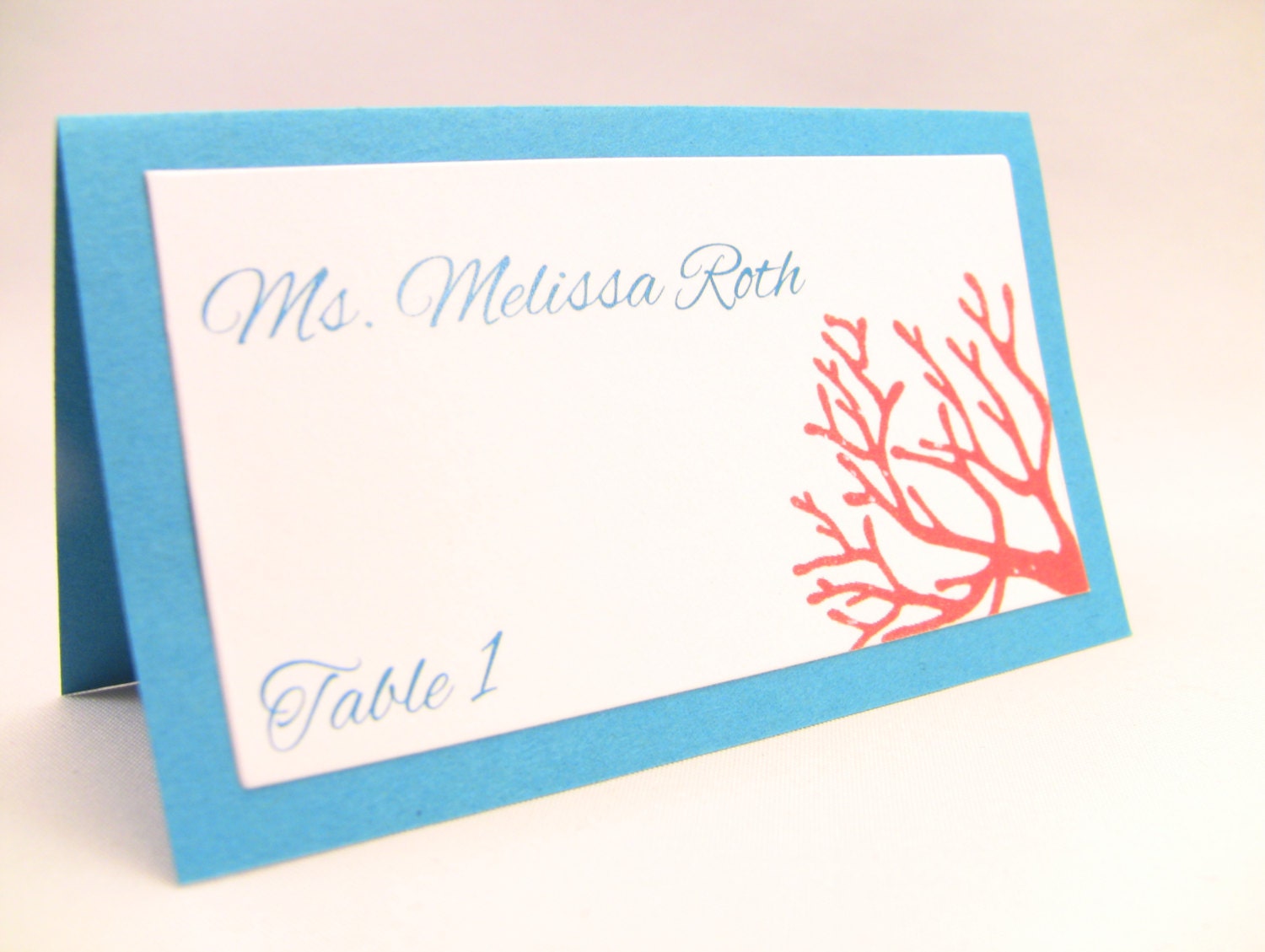 10 Wedding Place Cards, Coral, Beach Wedding Place Card, Bridal Shower Escort Card,Nautical, CUSTOMIZE ANY COLOR, Printing Included