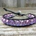 Beaded Leather Single Wrap Bracelet with Purple Czech Glass Beads on Black or Brown Leather