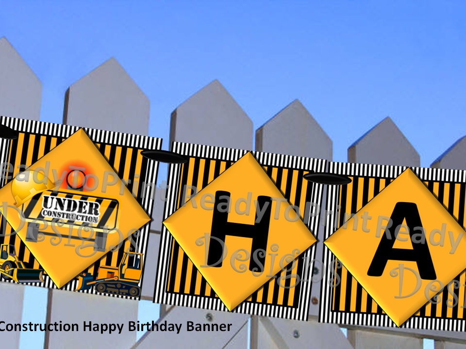 Happy Birthday Banner - Construction Themed - DIY Printable Party Decoration Il_170x135