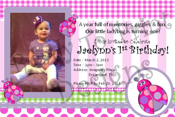 Pink LadyBug Photo Invitation - 4 x 6 Invitation - Personalized - DIY Printable Party Decorations Il_570xn