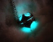 Glow in the Dark Sterling Silver Locket Pendant - Glow in the Dark Materia - Glowing Cage Locket - Glow Pendant - Aqua Glow