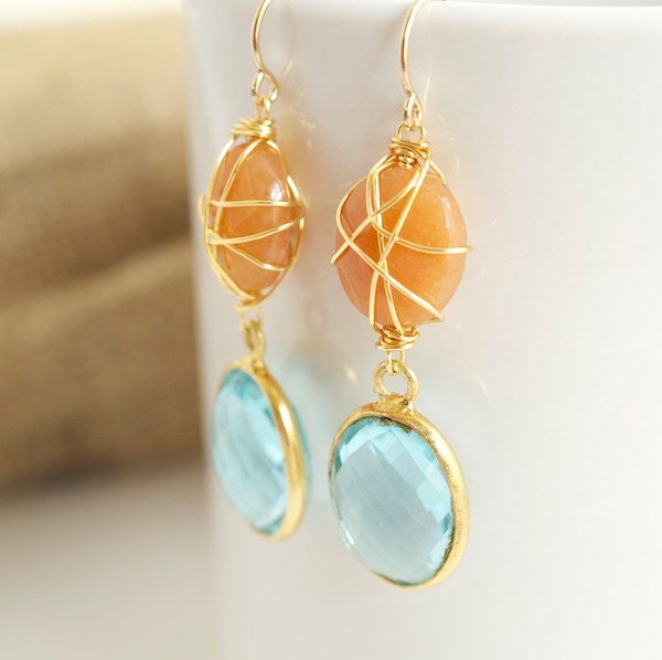 London Blue Topaz Dangle Earrings, Topaz Earrings, Bezel Set Earrings, Wire Wrapped Earrings