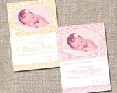 Baby Girl Birth Announcement - Photo Card - Scripture Bible Verse - Spring Easter