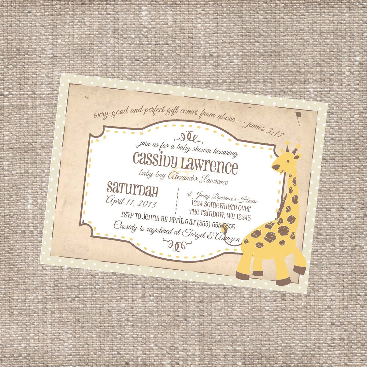 Vintage Giraffe Baby Shower Invitation - Baby Sprinkle - Printable and Customizable