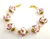 Breast Cancer Awareness Beaded Bracelet, Pink Ribbon Beadwork Bracelet, Breast Cancer Lampwork Bracelet, Gifts for Her