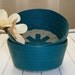 Woven Recycled Paper Basket / Bowl - Cerulean Blue / Teal with Natural Hemp Twined Base, Handmade