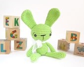 SALE -50% - Small crochet rabbit - Cute bunny with straight ears - Amigurumi - Soft toy - Cotton mix - Light apple green