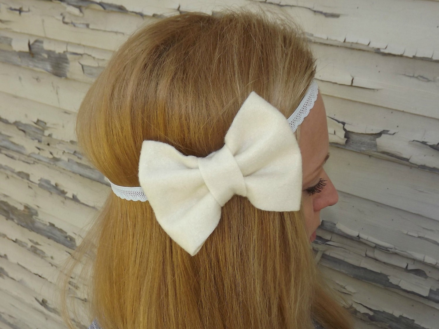 Lace Ivory Bow Headband Accessory