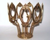 Vintage OLD HOLLYWOOD Neoclassical 24k Gold Plate 9 Arm CHANDELIER Lamp Part..Prism Holes..Steampunk Gothic Paris Nouveau