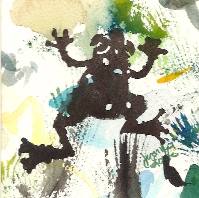 Original Watercolor - Jennifer Love Artwork abstract frog art painting 3.5 x 3.5 Little Speckled Frog 2 ooak SFA EBSQ