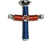Handmade Horseshoe Nail Cross- Blue N Orange