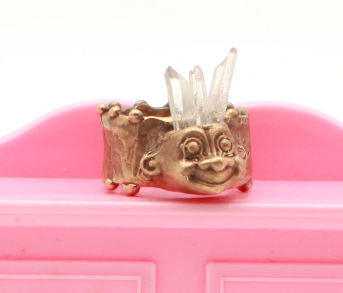 Troll head with crystal hair ring on band. DEPOSIT only