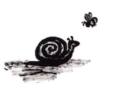 Small Print - Simple Snail and Bumble Bee Print in Black and White - TheEvergreenNest
