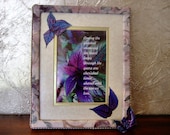 Fabric Embellished Picture Frame, 8 x 10, With Shades of Purple, Violet, Taupe, Brown, Beige and Greens, Inspirational Message