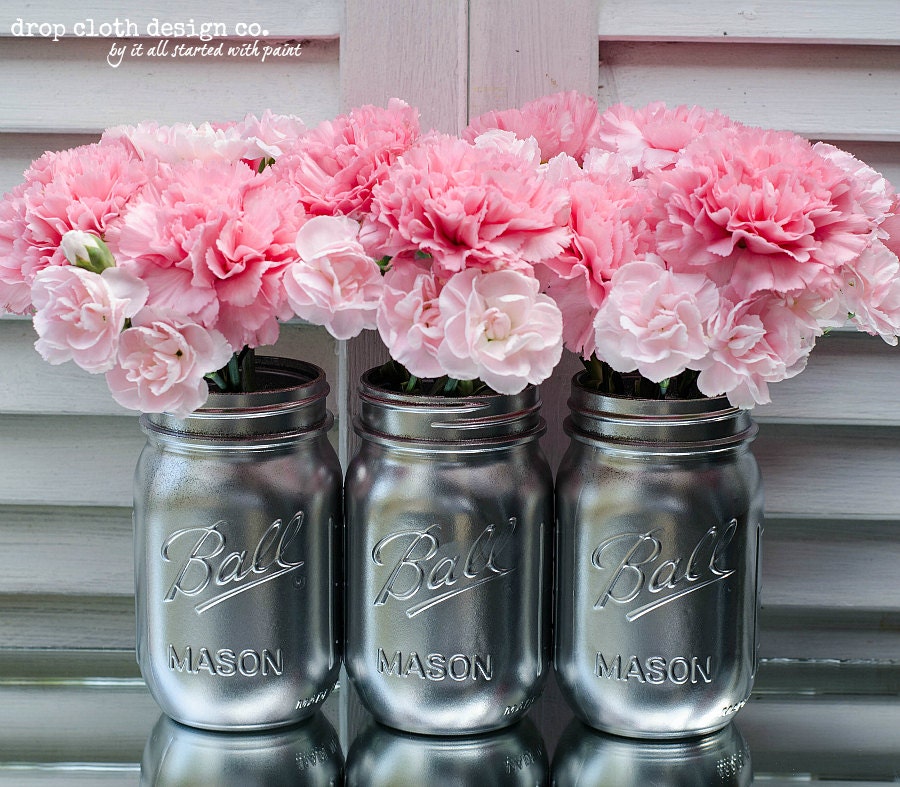 Painted Mason Jar - Silver