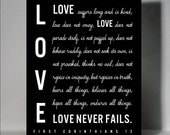 Subway Art Quote Sign 1 Corinthians 13 Scripture on Wood Bible Verse Typography Poster MOUNTED Wood Sign 8" x 10" Love Is Patient