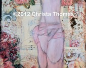 Pointe Shoes and Roses Original mixed media canvas 6x6