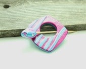 Hair Pin - Scarf Shawl Pin -  Fuchsia with Turquise Stripes - Handmade Scarf Brooch