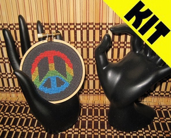 KIT Funny Cross Stitch Peace Sign Threezle 3-Inch Hoop Rude Humorous Collectible Subversive DIY PDF Original