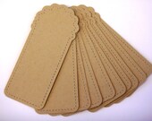 10 handmade scalloped gift tags or gift labels - kraft beige card paper die cut with faux sewn look decorative paper goods gift wrap
