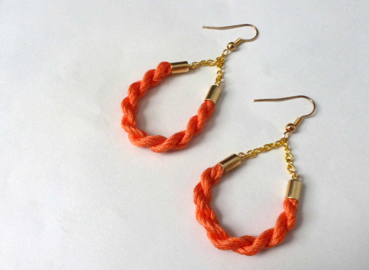 Tangerine Teardrop Cotton Candy Rope Earring -- Handmade Valentine's Gifts - LocalColorCreations
