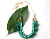 Statement Necklace, Turquoise Necklace, Bohemian Jewelry, Tiffany Blue Necklace, Brass Gold Necklace