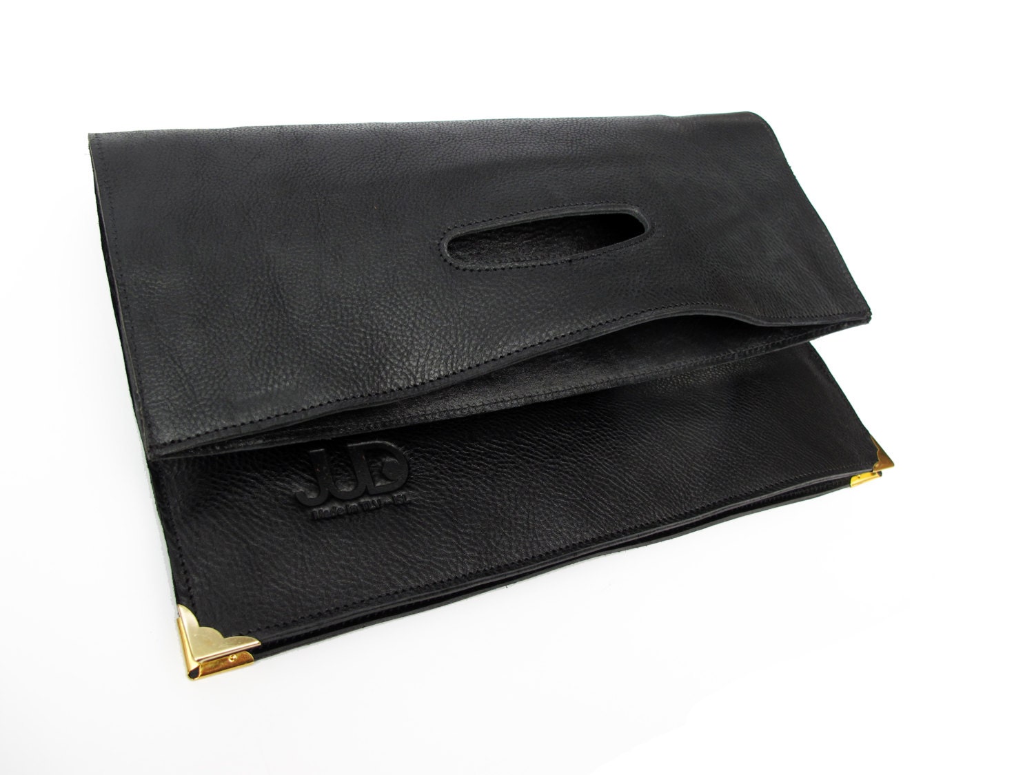 Leather hand bag, Clutch, Black color, JUD Hand made, Premium , Hipster ,leptop, Luxury Bag - JUDtlv