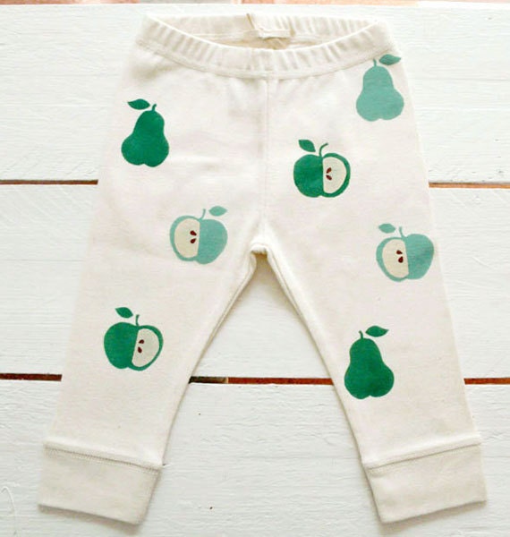 An apple a day - handprinted organic baby leggings