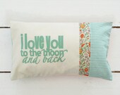 I love you to the Moon and back  -  Baby  print  Pillow Green stripes