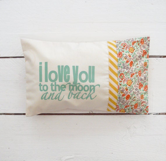 I love you to the Moon and back  -  Baby  print  Pillow Yellow