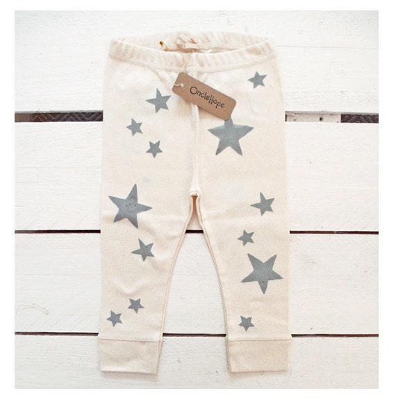 Stars - handprinted organic baby leggings