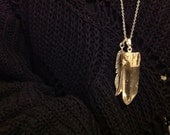 Silver plated quartz crystal pendant with Tibetan silver feather necklace 