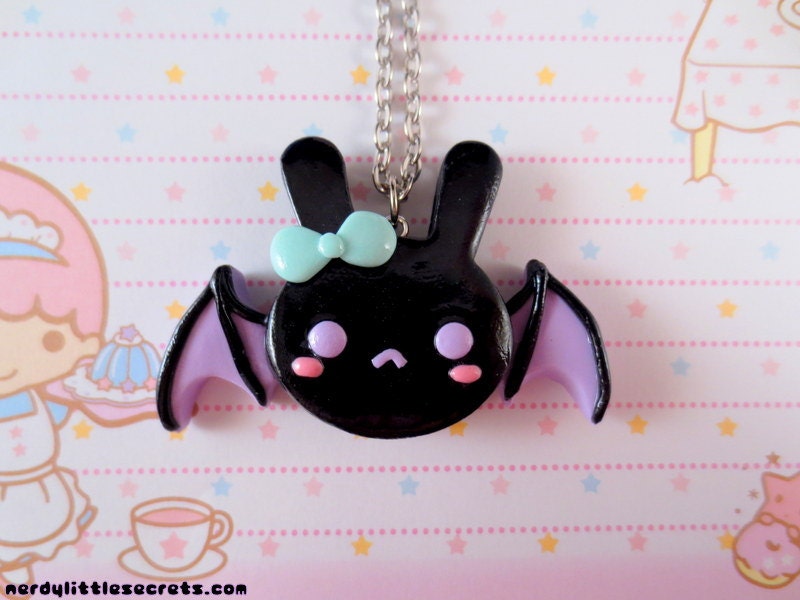 Pastel Creepy Cute Bat Bunny Necklace