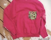 Fuschia Patch Pocket Crew Neck Sweatshirt