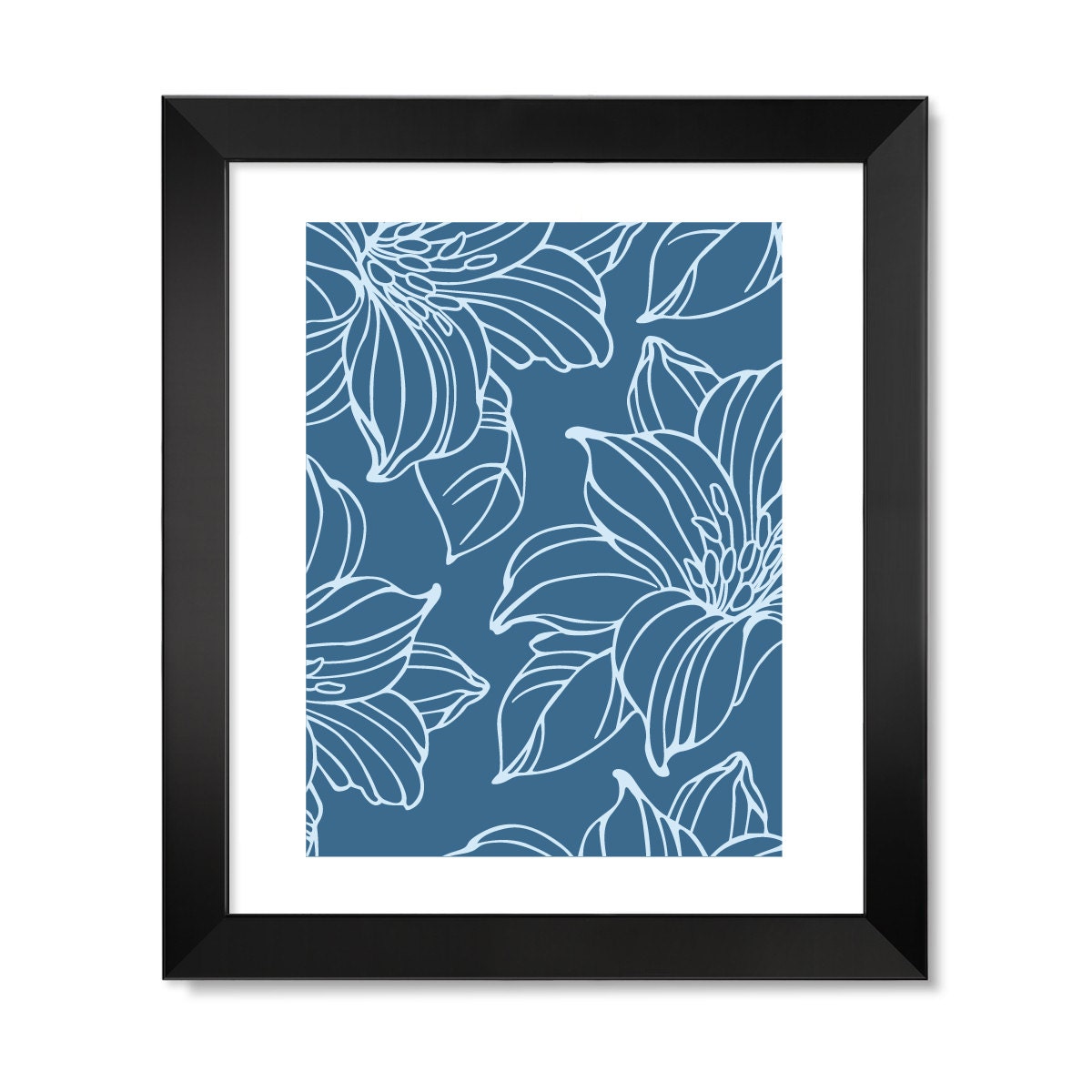 Hibiscus Floral Skeleton - Modern Art Pattern Illustration Poster Digital Print 12x16