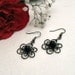 Black Onyx & Wirework Flower Earrings, Black Gothic Style Flower Earrings, Black Flower Earrings