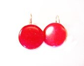 Resin earrings, Bright pink round resin earrings with glitter
