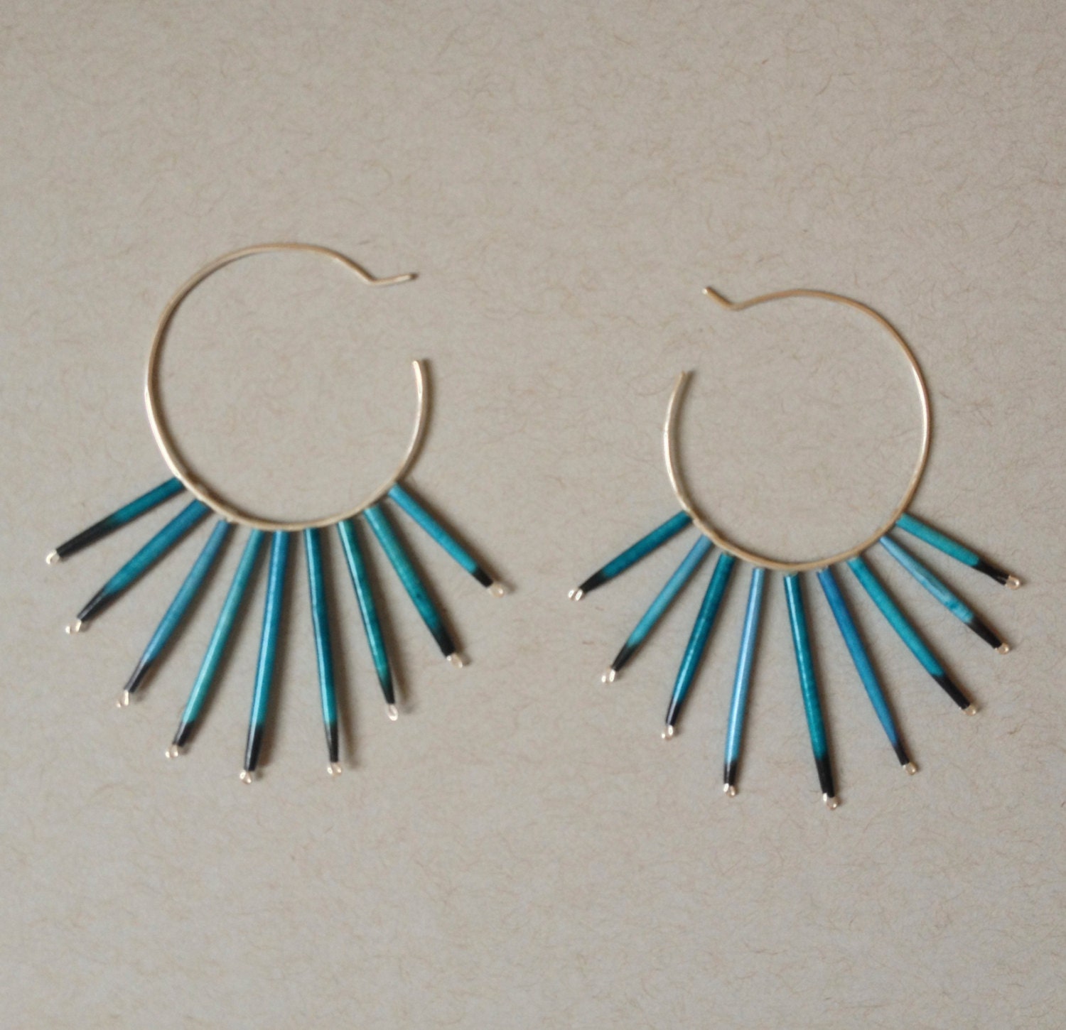 porcupine quill earring teal spiky hoop style urban tribal