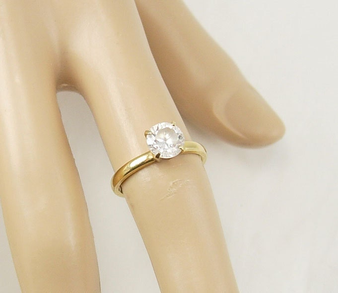 Vintage Engagement Rhinestone Ring CZ Solitaire14KT HGE Wedding Birthday Anniversary