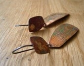 Copper Earrings - Mixed Metal Jewelry - Caiman Animal Print - Handmade Metalwork by Pepa Moyano