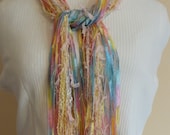 SPRING and SUMMER Colored Scarf Made With Specialty Yarns - YELLOW, Pink and Light Blue Yarns - Female Gift