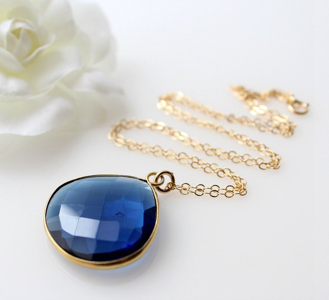 London Blue Quartz Pendant Necklace, Blue Gemstone, 14k gold filled Necklace, Gold Vermeil, Large Pendant